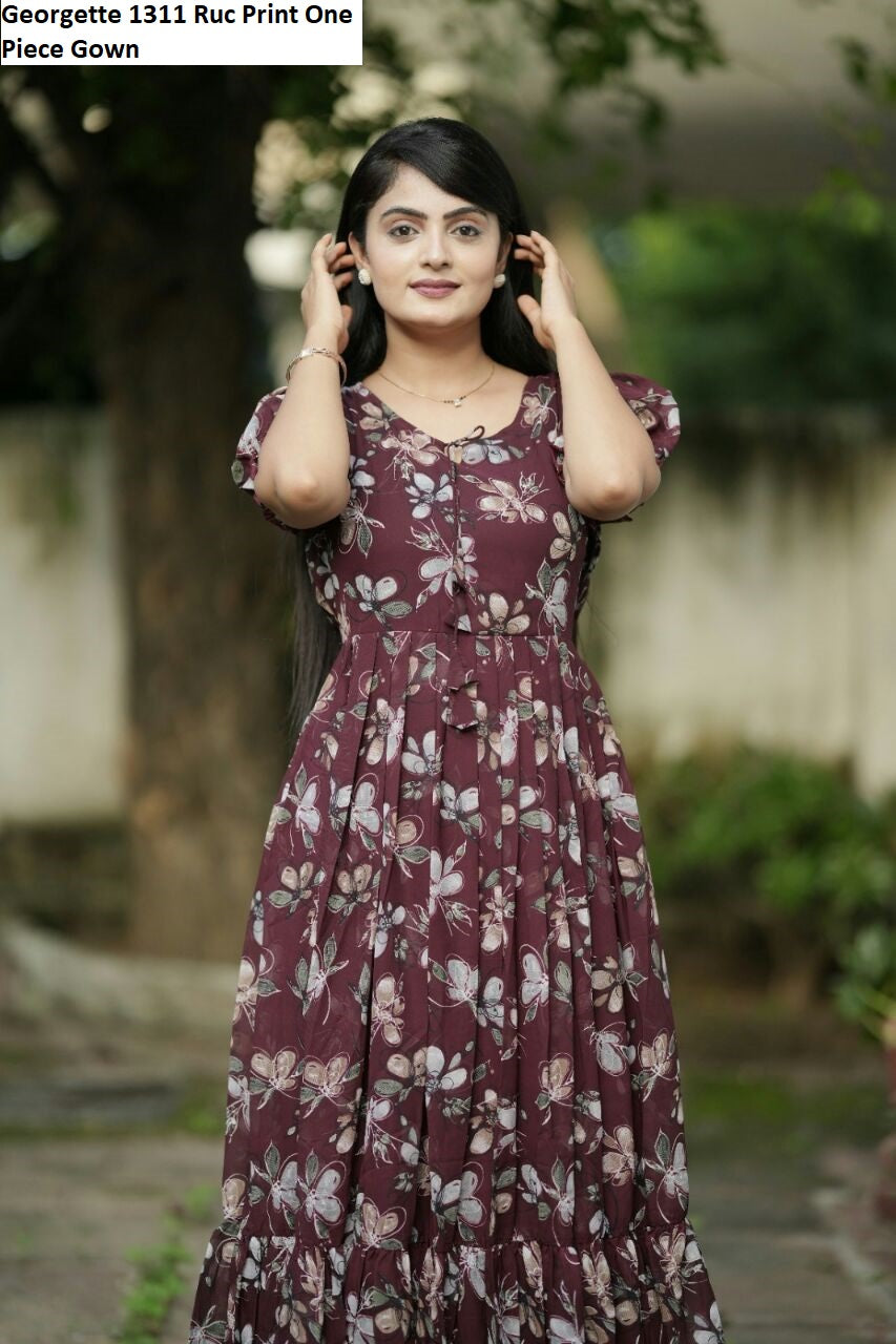 Georgette 1311 Ruc Print One Piece Gown