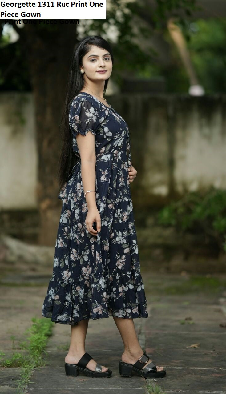 Georgette 1311 Ruc Print One Piece Gown