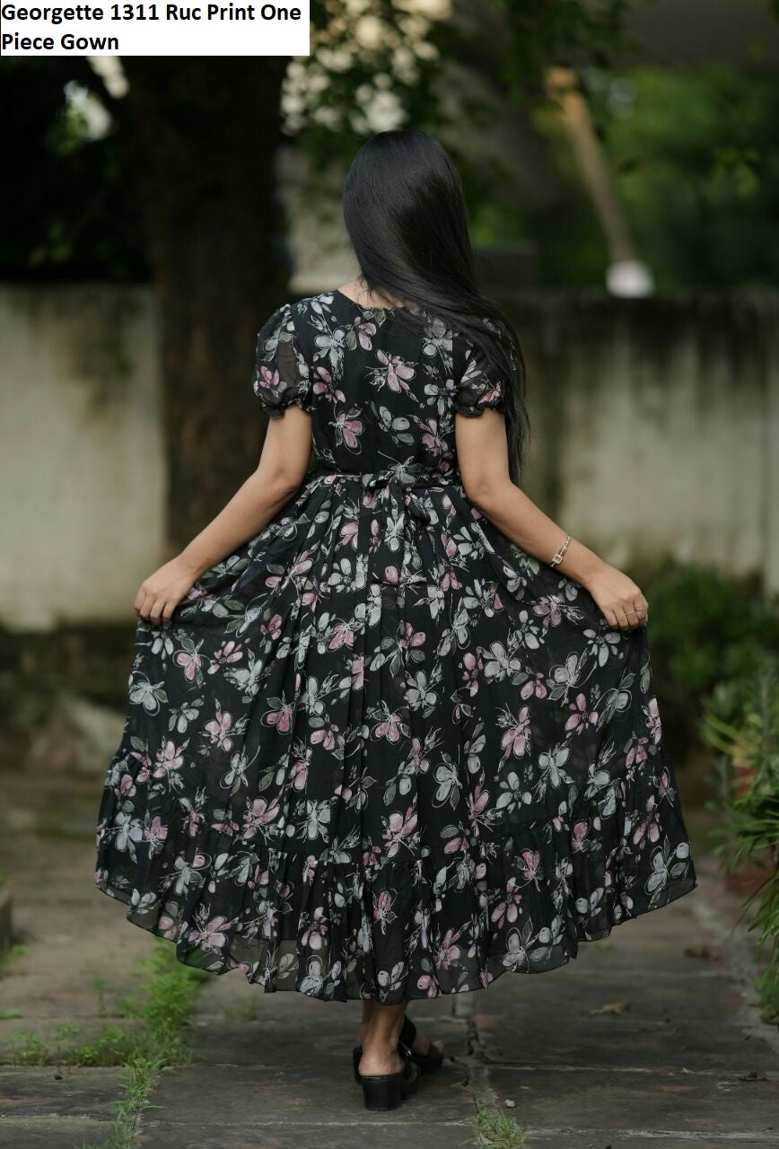 Georgette 1311 Ruc Print One Piece Gown