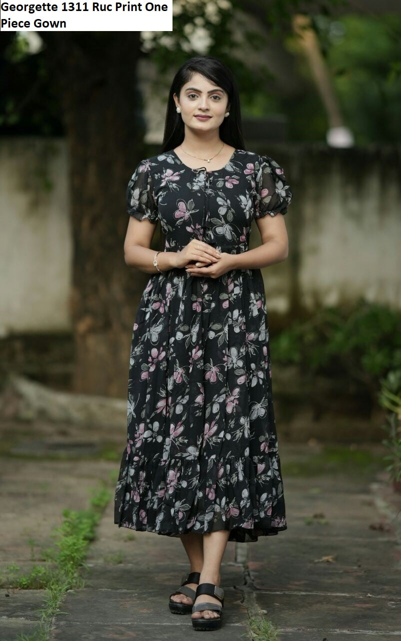 Georgette 1311 Ruc Print One Piece Gown