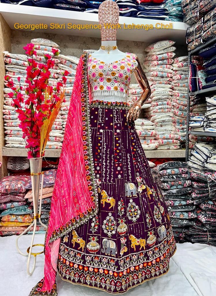 Georgette Stkri Sequence Work Lehenga Choli