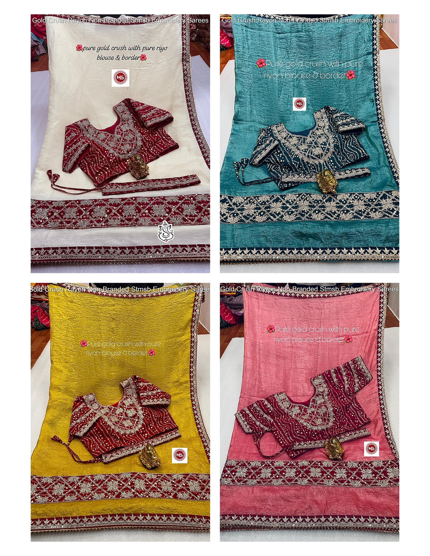 Gold Crush Rayon Non-Branded Stmsb Embroidery Sarees