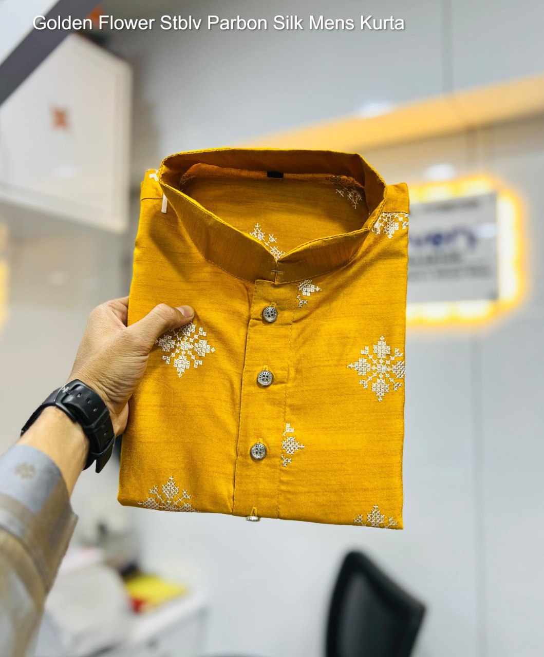 Golden Flower Stblv Parbon Silk Mens Kurta