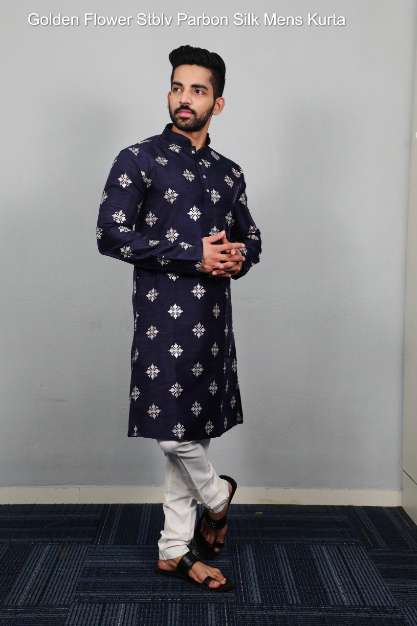 Golden Flower Stblv Parbon Silk Mens Kurta