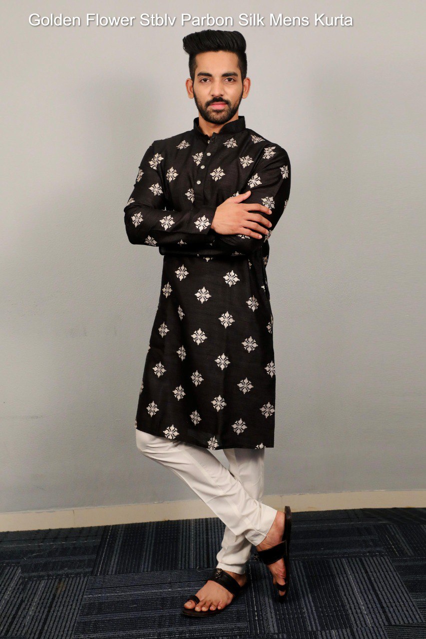 Golden Flower Stblv Parbon Silk Mens Kurta