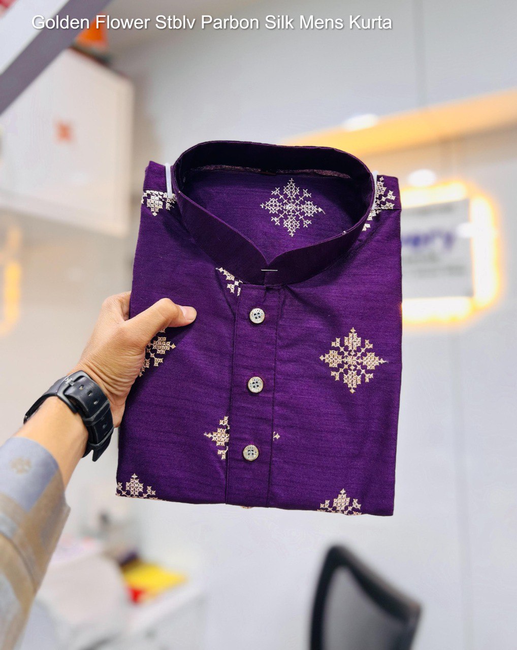 Golden Flower Stblv Parbon Silk Mens Kurta