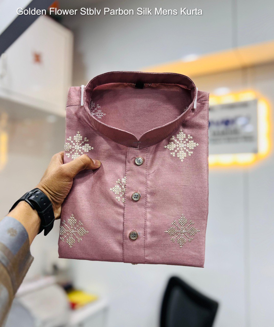 Golden Flower Stblv Parbon Silk Mens Kurta