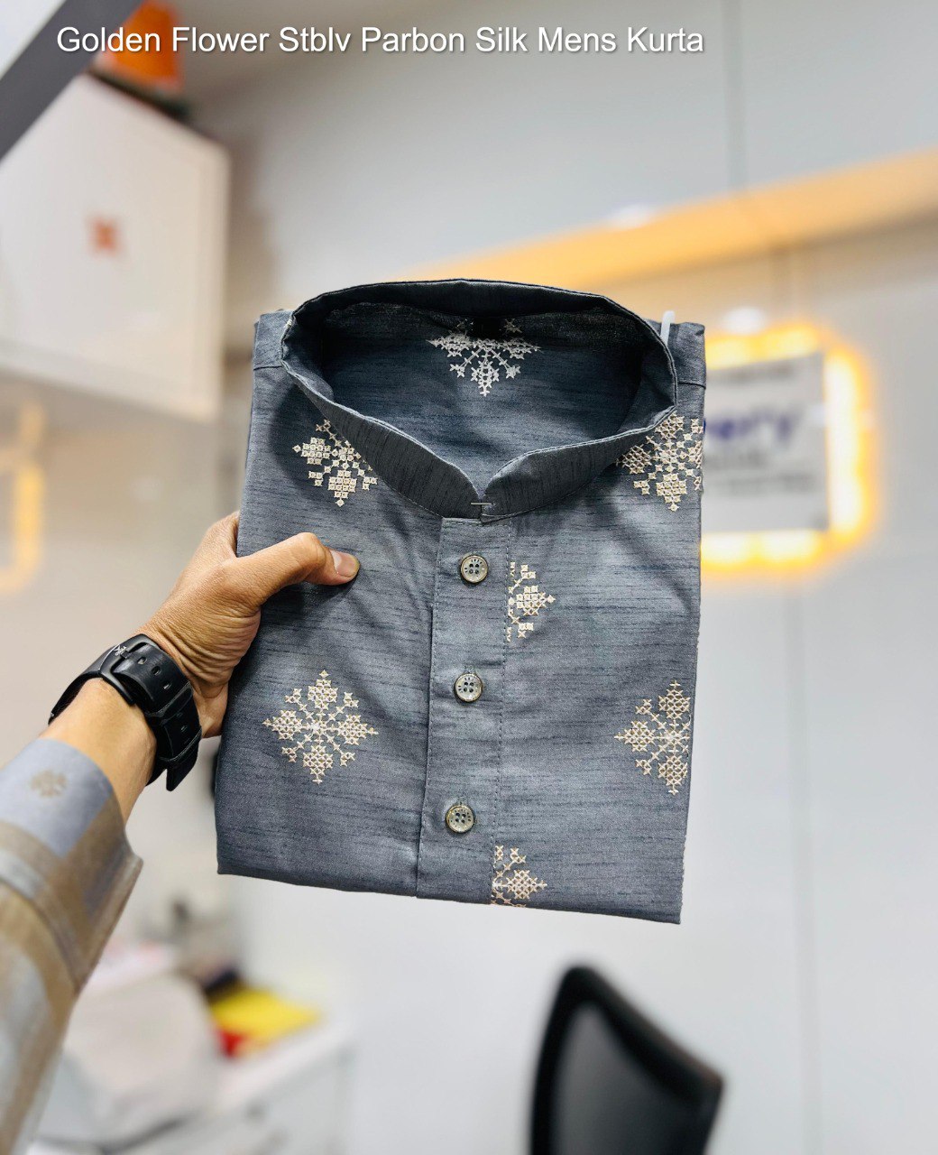 Golden Flower Stblv Parbon Silk Mens Kurta