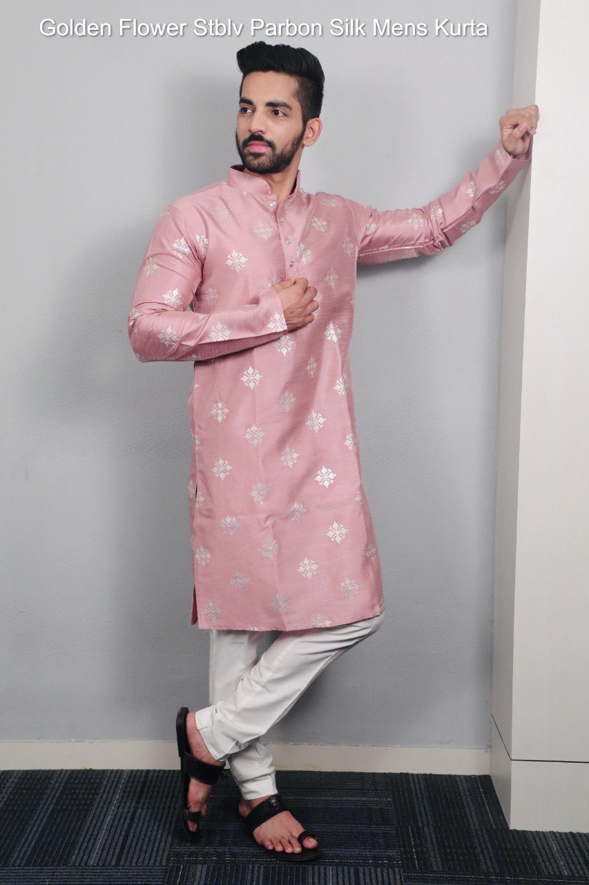 Golden Flower Stblv Parbon Silk Mens Kurta