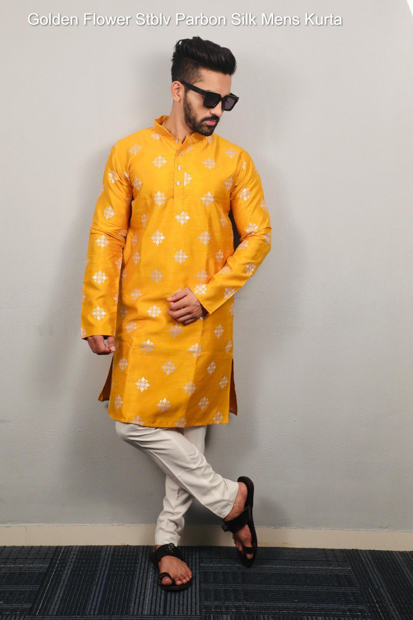 Golden Flower Stblv Parbon Silk Mens Kurta