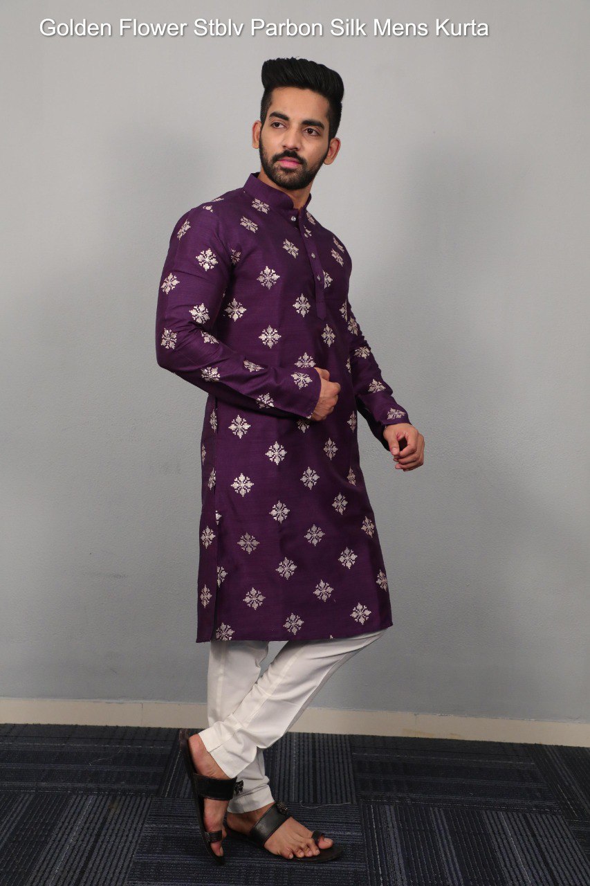 Golden Flower Stblv Parbon Silk Mens Kurta