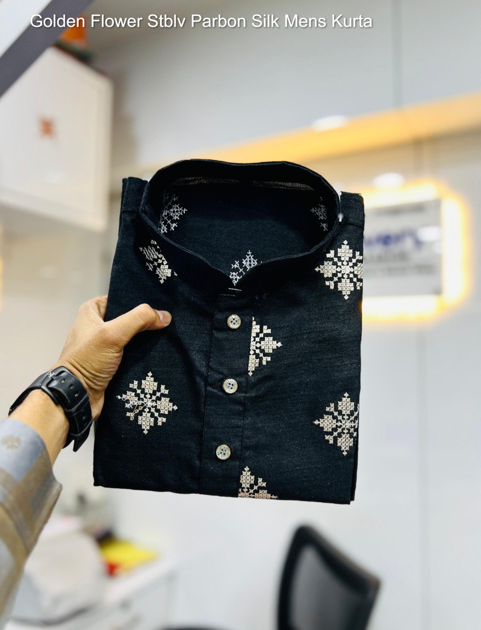 Golden Flower Stblv Parbon Silk Mens Kurta