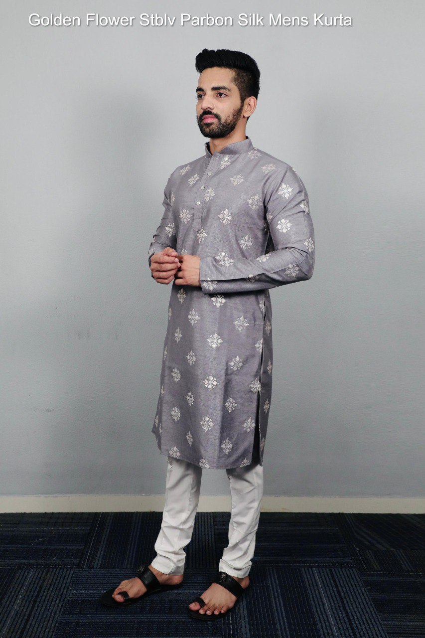 Golden Flower Stblv Parbon Silk Mens Kurta
