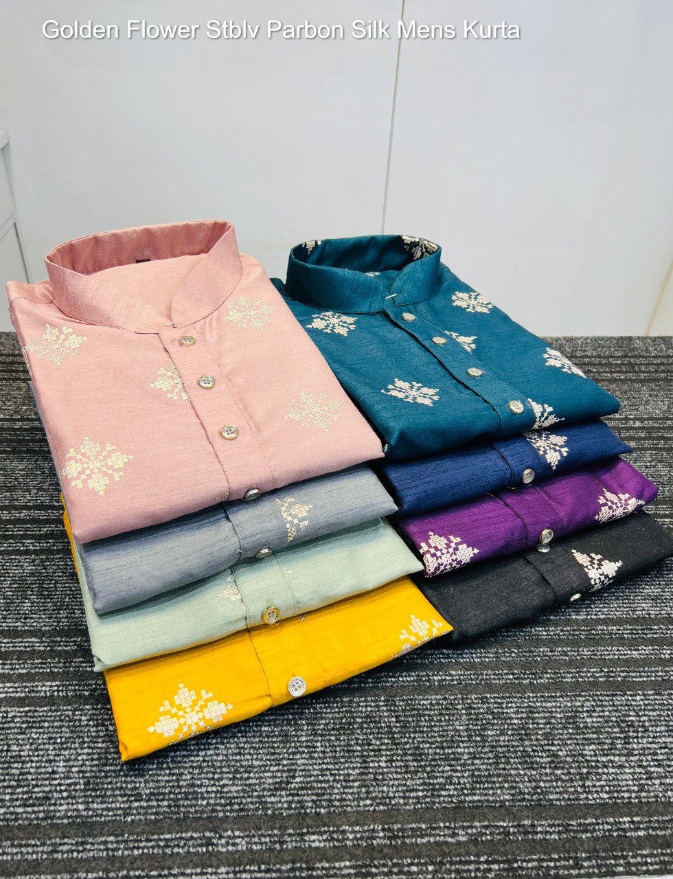 Golden Flower Stblv Parbon Silk Mens Kurta
