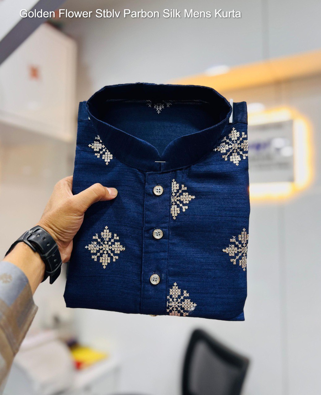 Golden Flower Stblv Parbon Silk Mens Kurta