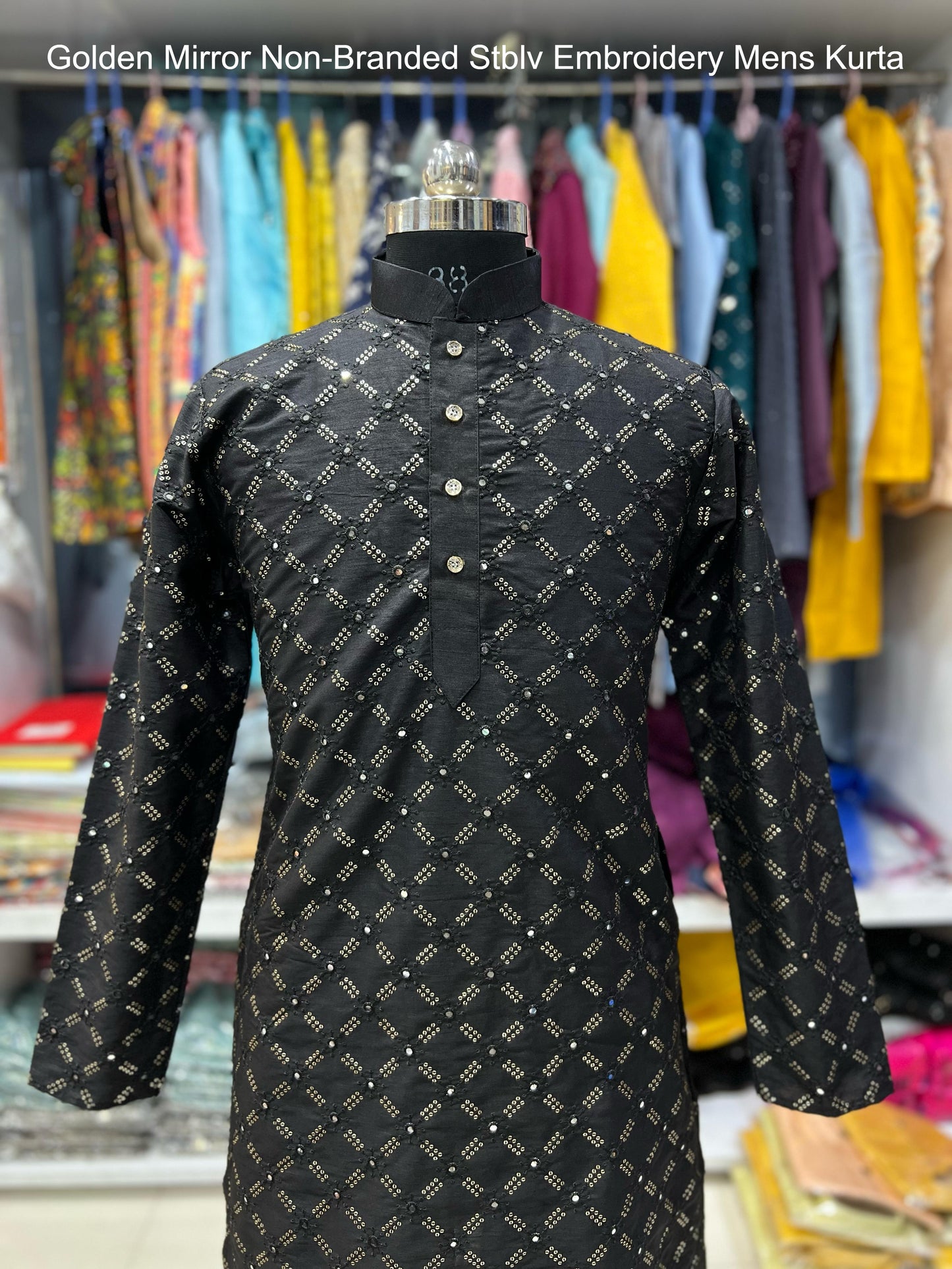 Golden Mirror Non-Branded Stblv Embroidery Mens Kurta