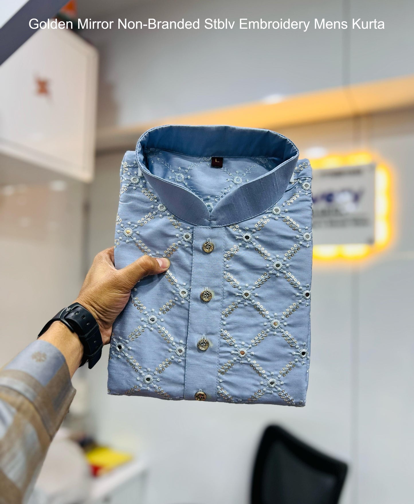 Golden Mirror Non-Branded Stblv Embroidery Mens Kurta