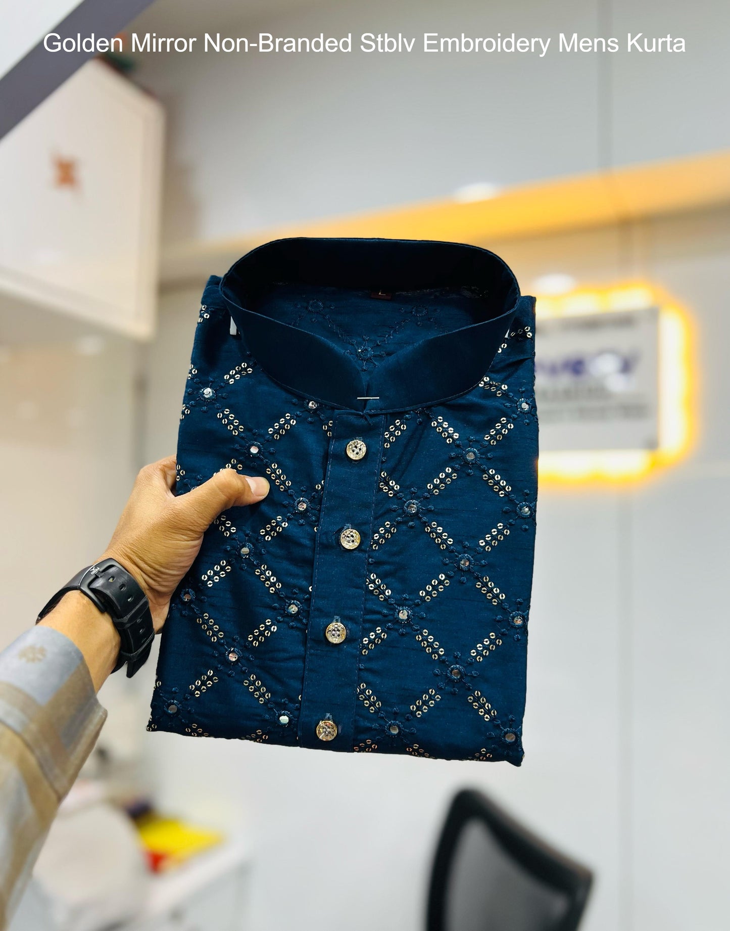 Golden Mirror Non-Branded Stblv Embroidery Mens Kurta
