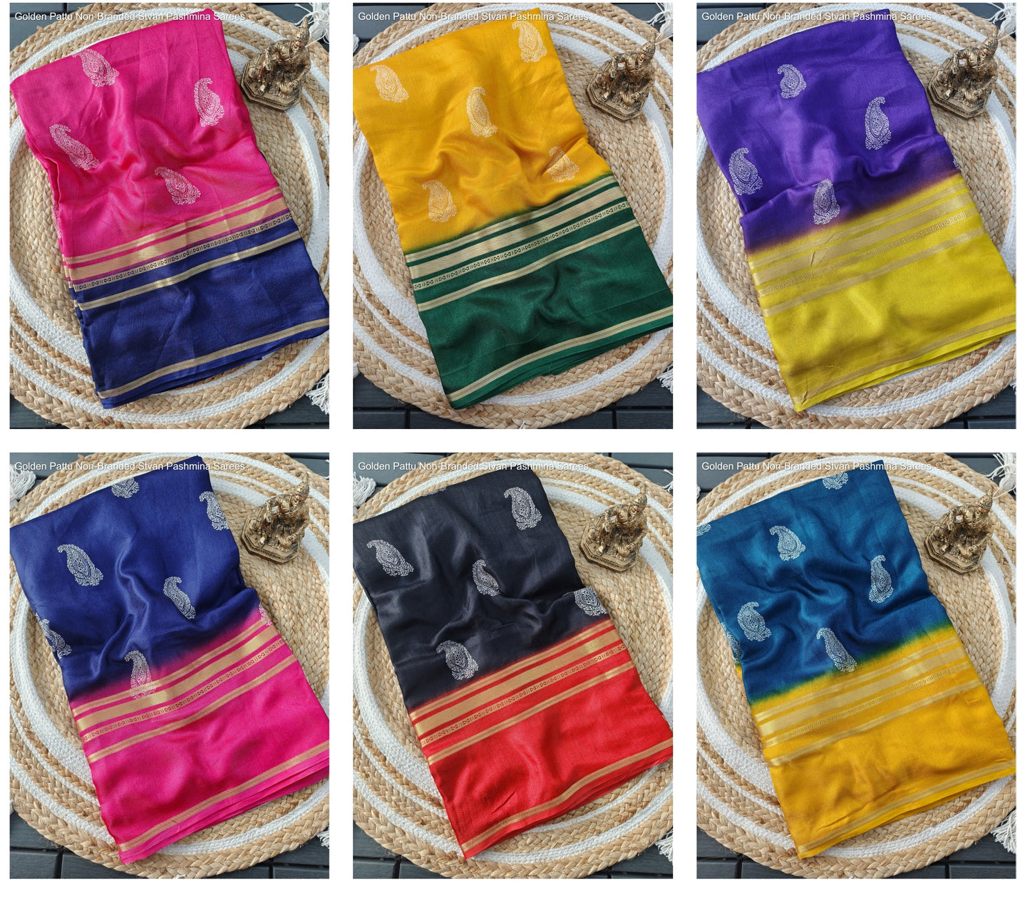 Golden Pattu Non-Branded Stvan Pashmina Sarees