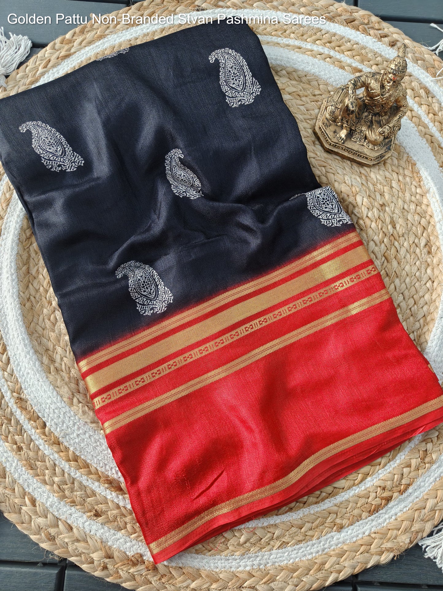 Golden Pattu Non-Branded Stvan Pashmina Sarees
