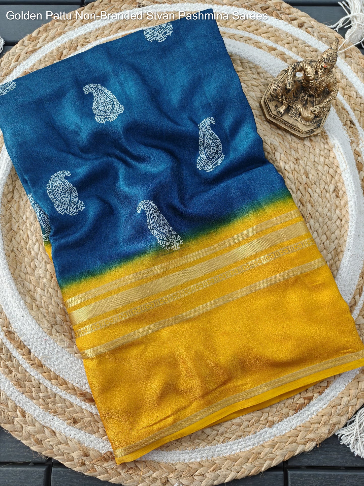 Golden Pattu Non-Branded Stvan Pashmina Sarees