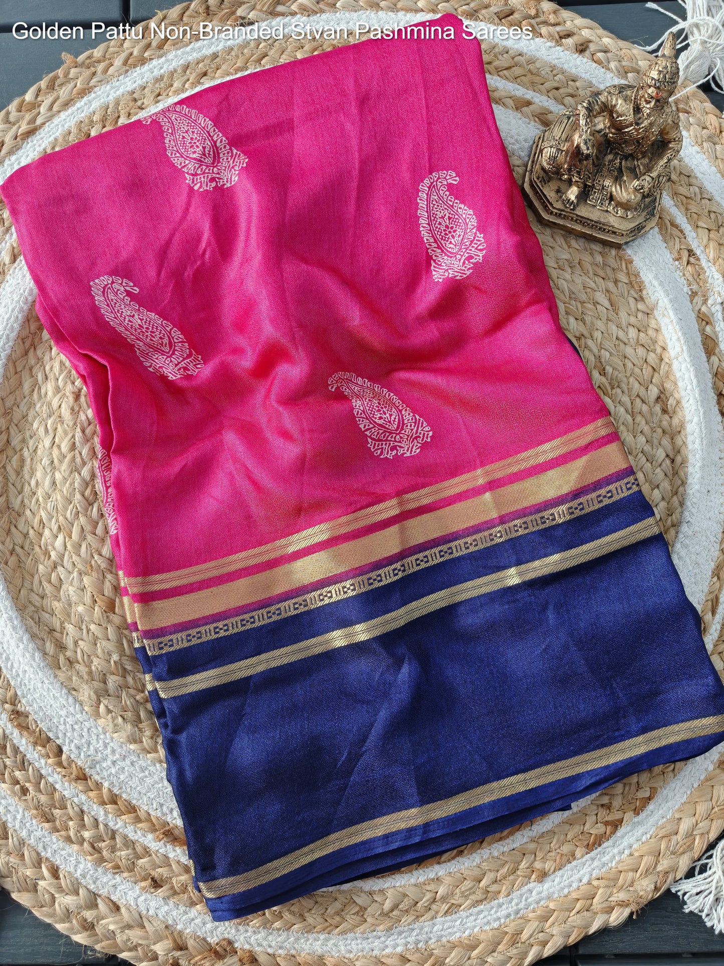 Golden Pattu Non-Branded Stvan Pashmina Sarees