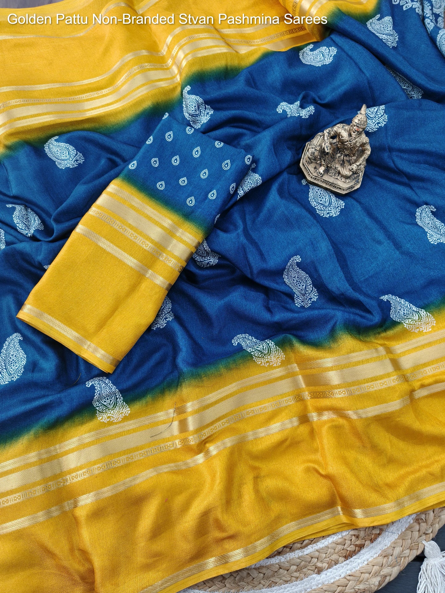 Golden Pattu Non-Branded Stvan Pashmina Sarees