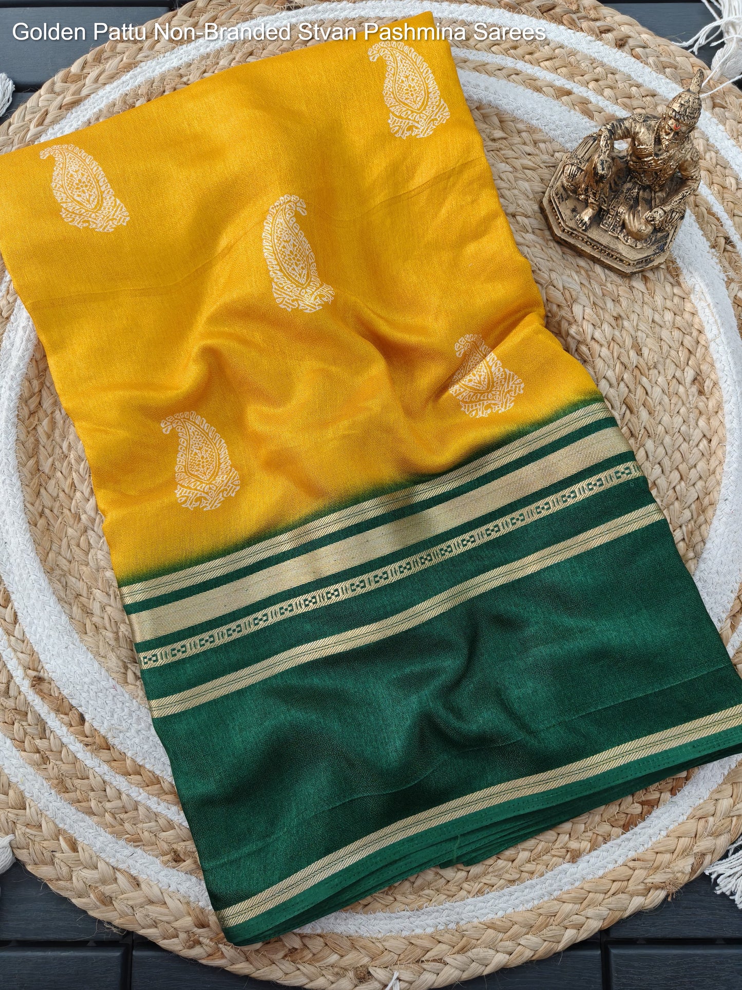 Golden Pattu Non-Branded Stvan Pashmina Sarees
