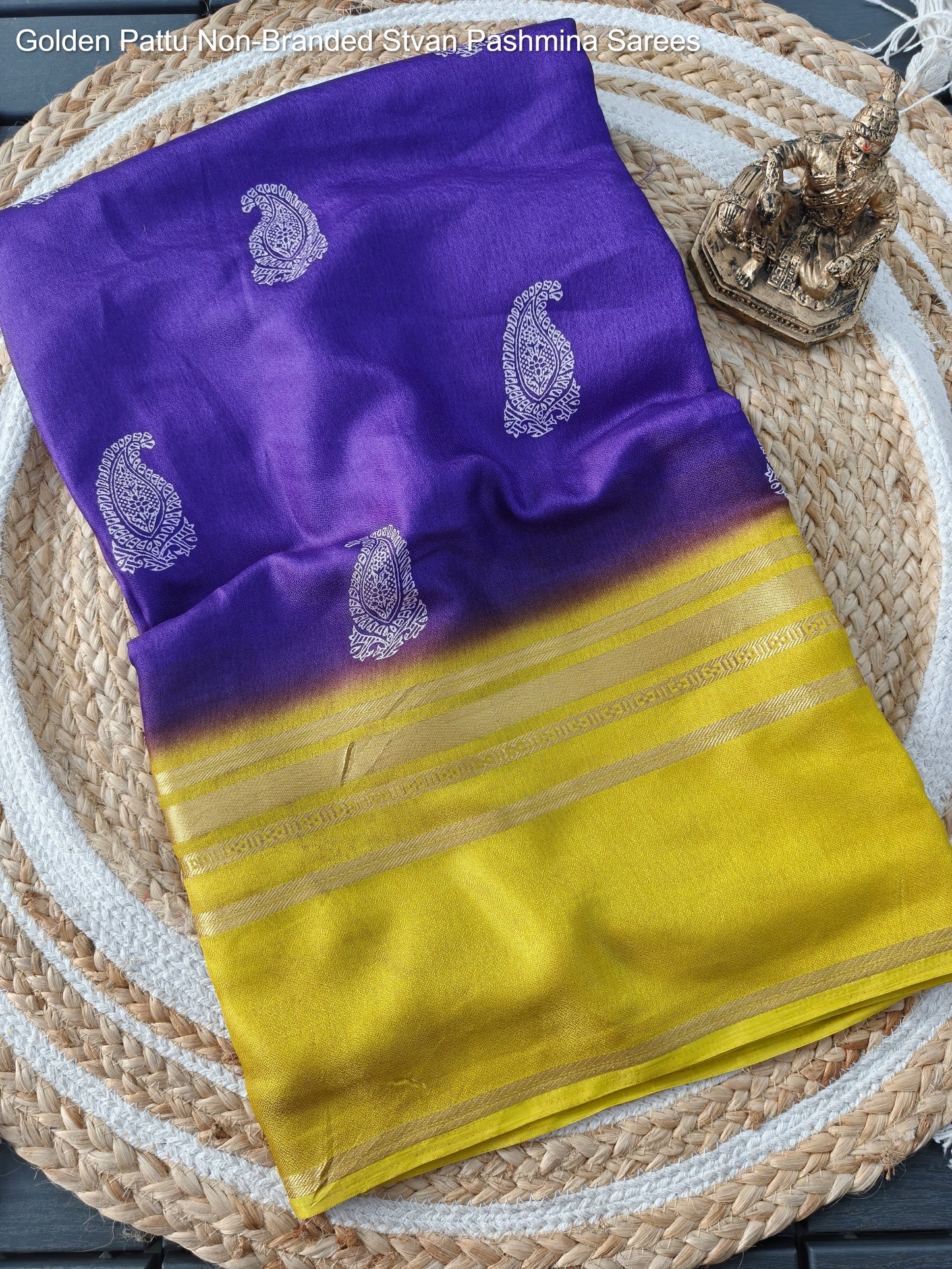 Golden Pattu Non-Branded Stvan Pashmina Sarees