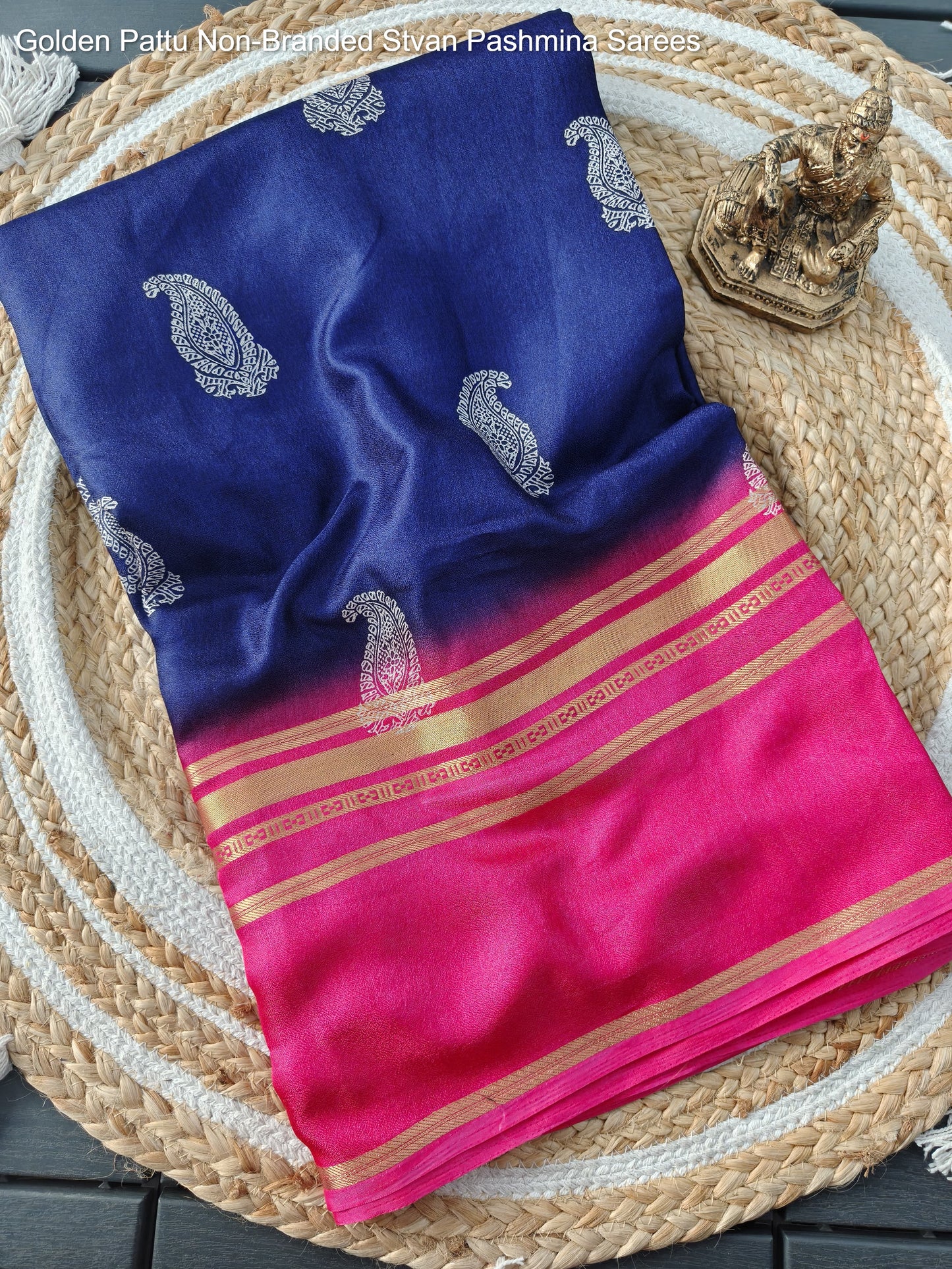 Golden Pattu Non-Branded Stvan Pashmina Sarees