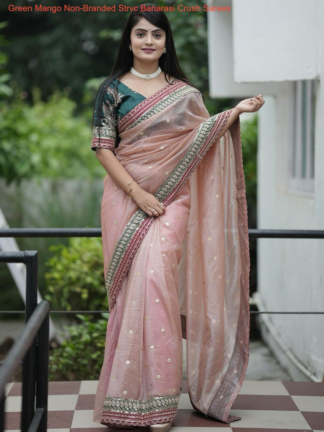 Green Mango Non-Branded Strvc Banarasi Crush Sarees