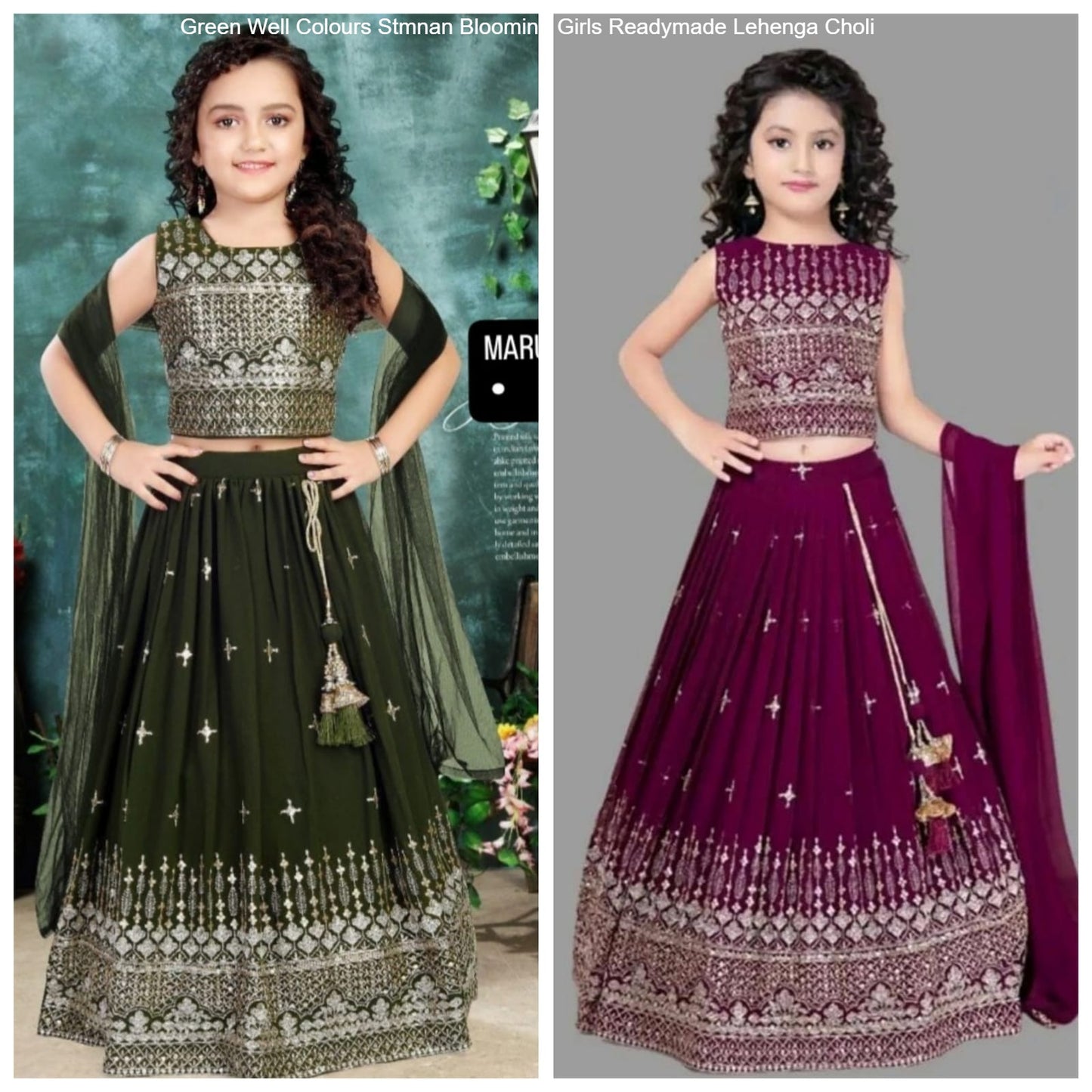 Green Well Colours Stmnan Blooming Girls Readymade Lehenga Choli