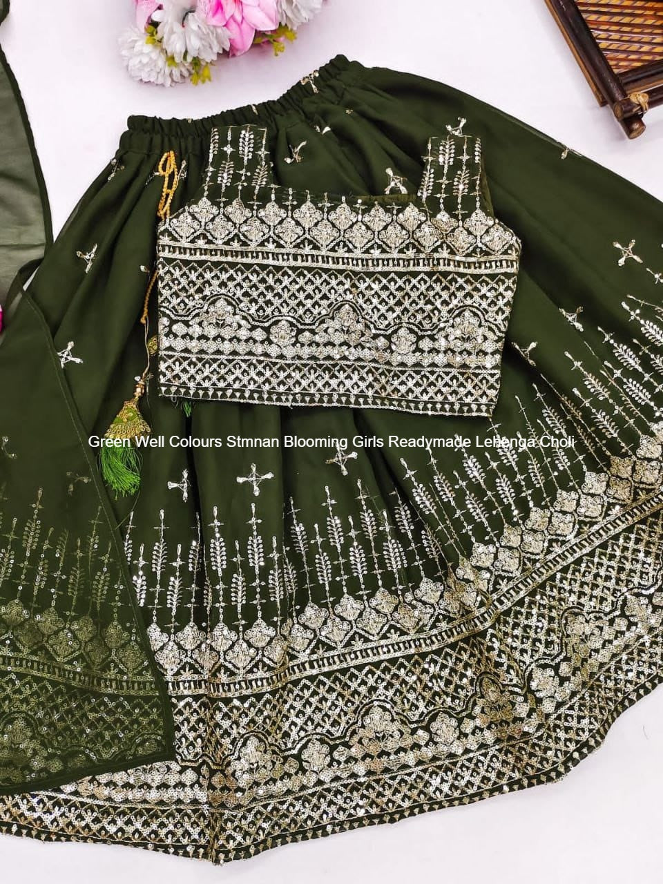 Green Well Colours Stmnan Blooming Girls Readymade Lehenga Choli