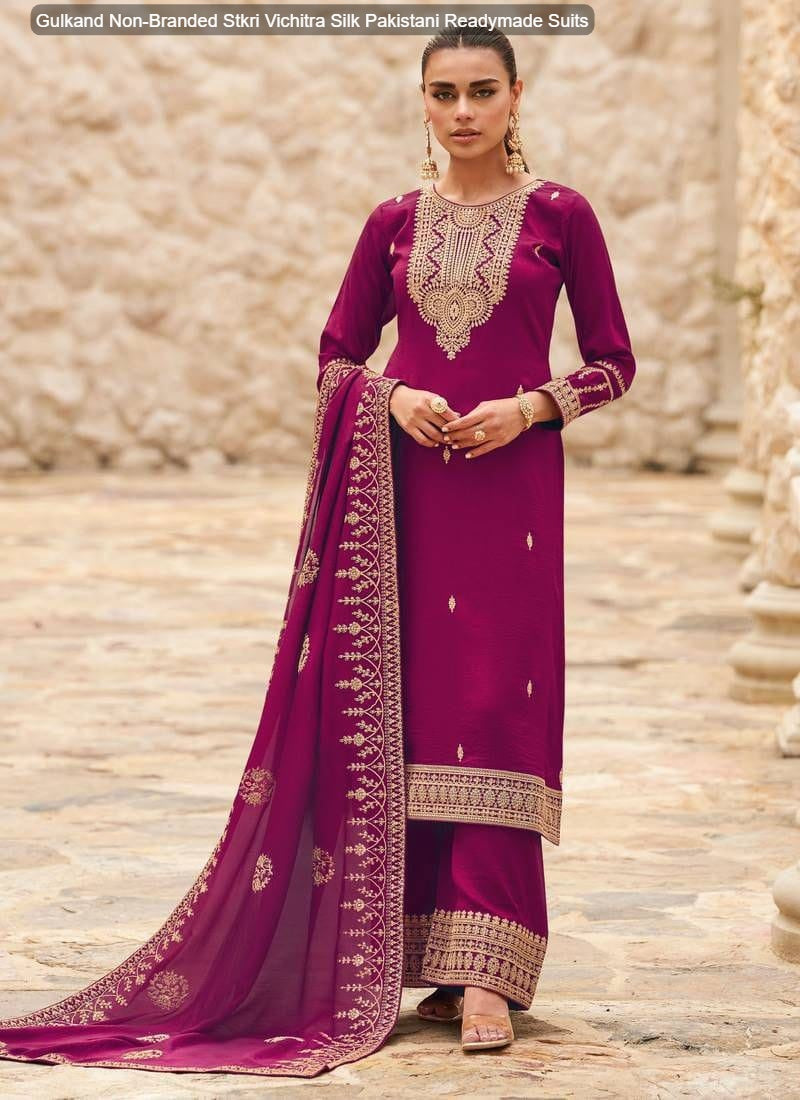 Gulkand Non-Branded Stkri Vichitra Silk Pakistani Readymade Suits