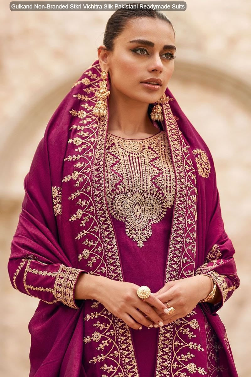 Gulkand Non-Branded Stkri Vichitra Silk Pakistani Readymade Suits