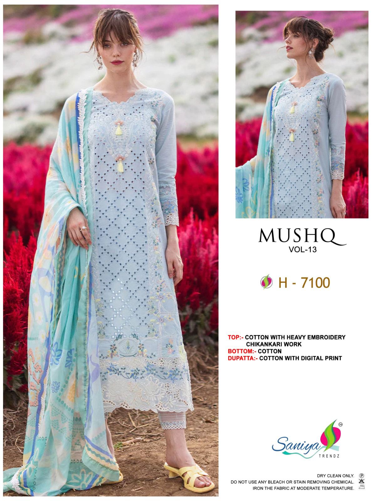 H-7100 Mushq Vol 13 Saniya Trendz Chikankari Pakistani Salwar Suits