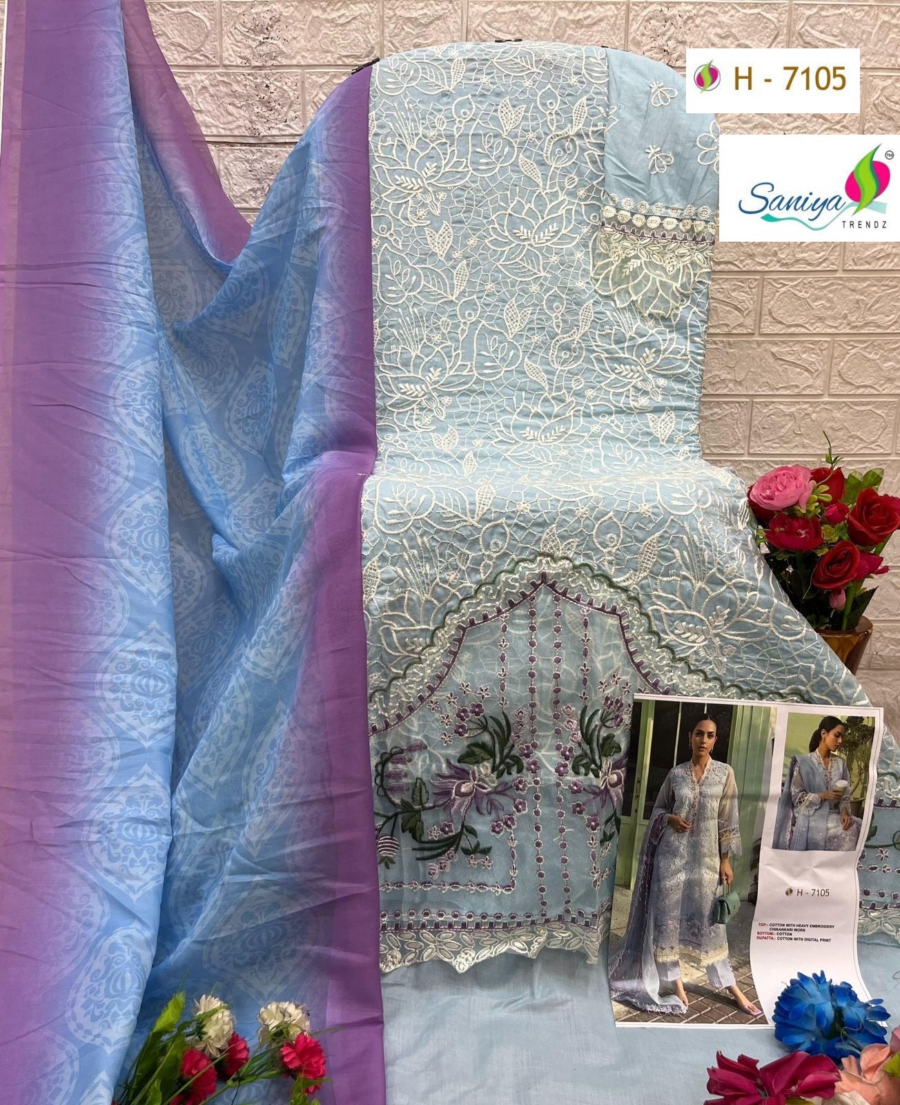 H-7105 Saniya Trendz Embroidered Pakistani Salwar Suits