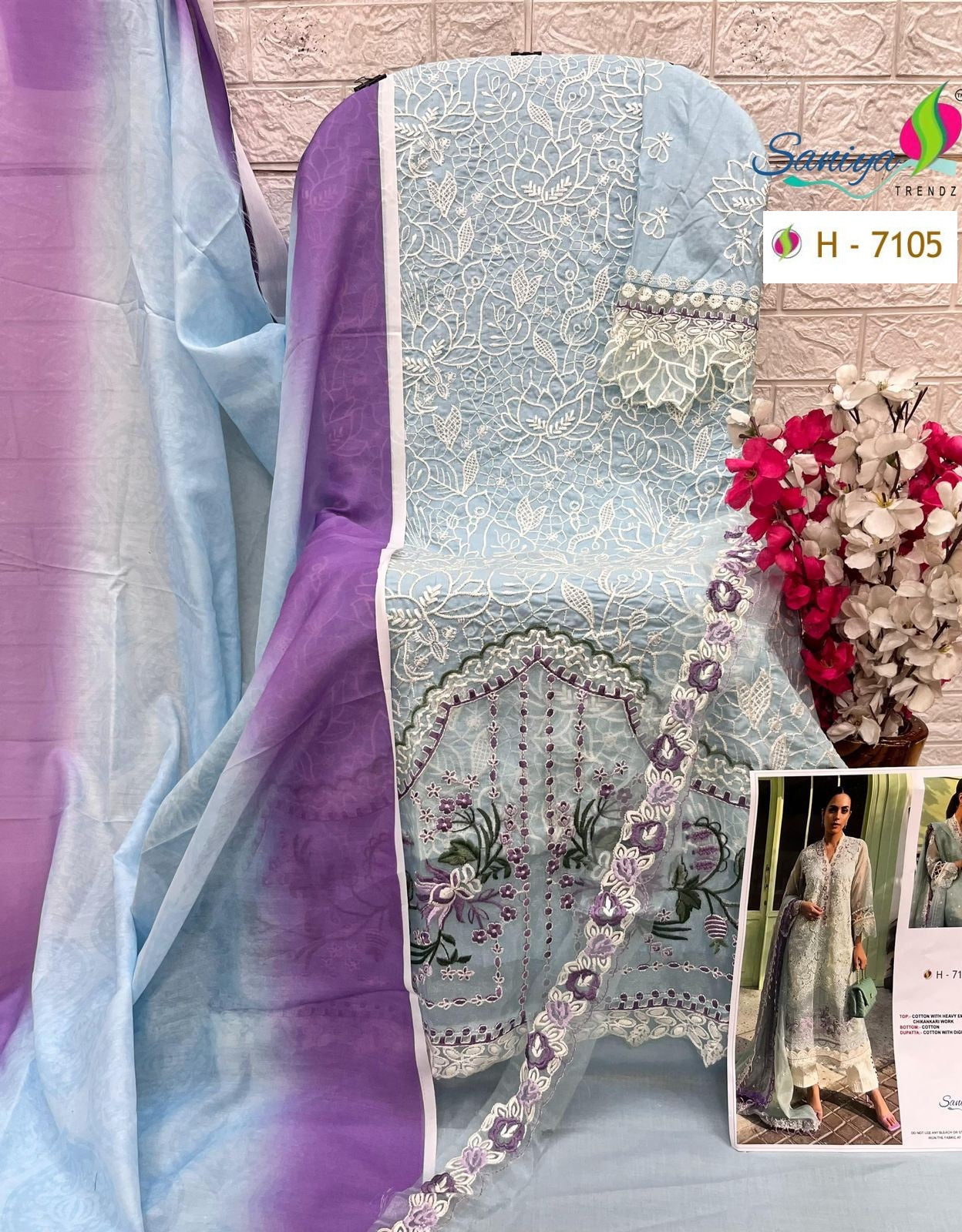 H-7105 Saniya Trendz Embroidered Pakistani Salwar Suits