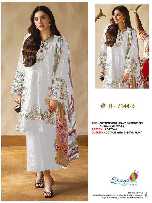 H-7144B Saniya Trendz Pure Cotton Pakistani Salwar Suits