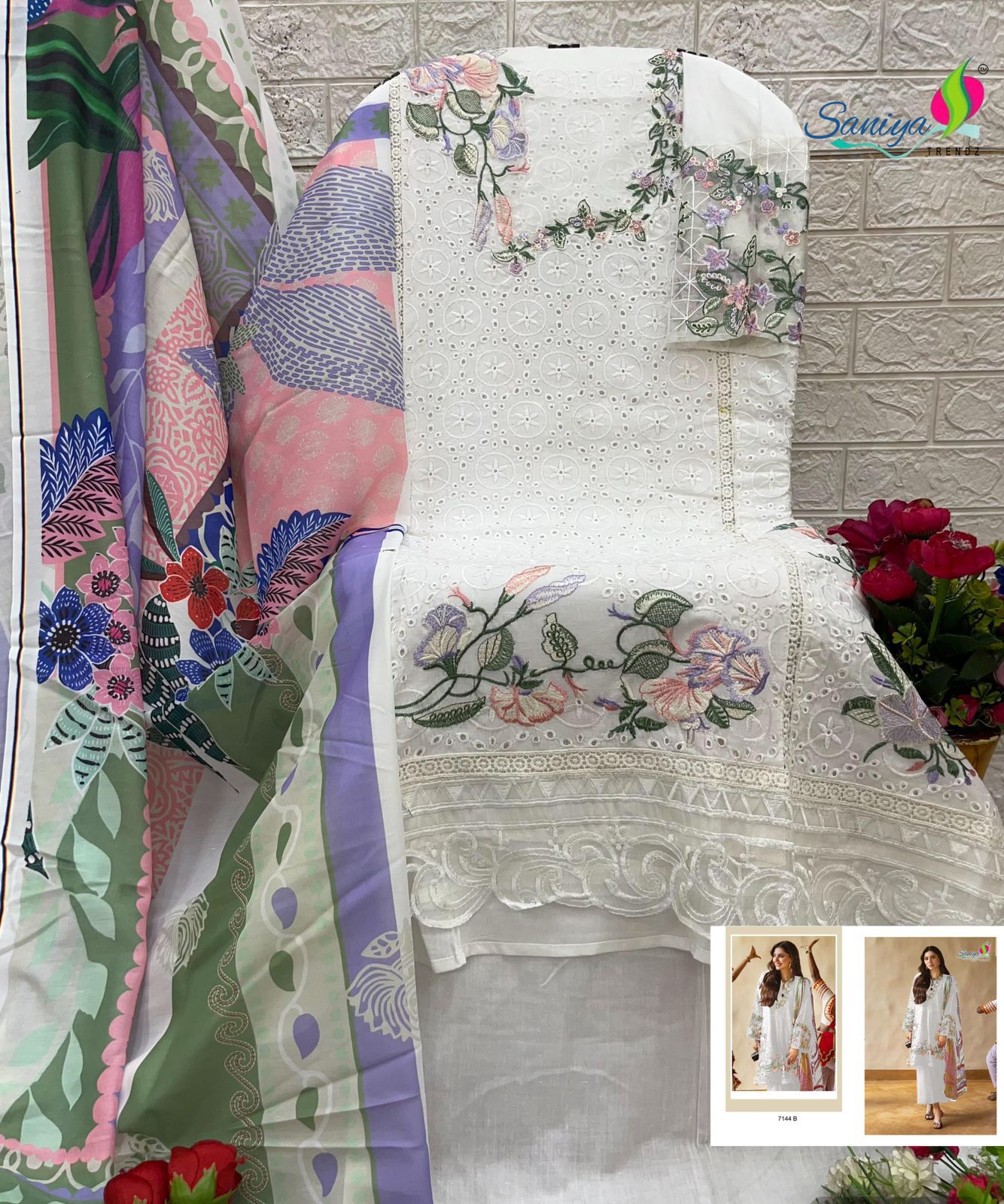H-7144B Saniya Trendz Pure Cotton Pakistani Salwar Suits