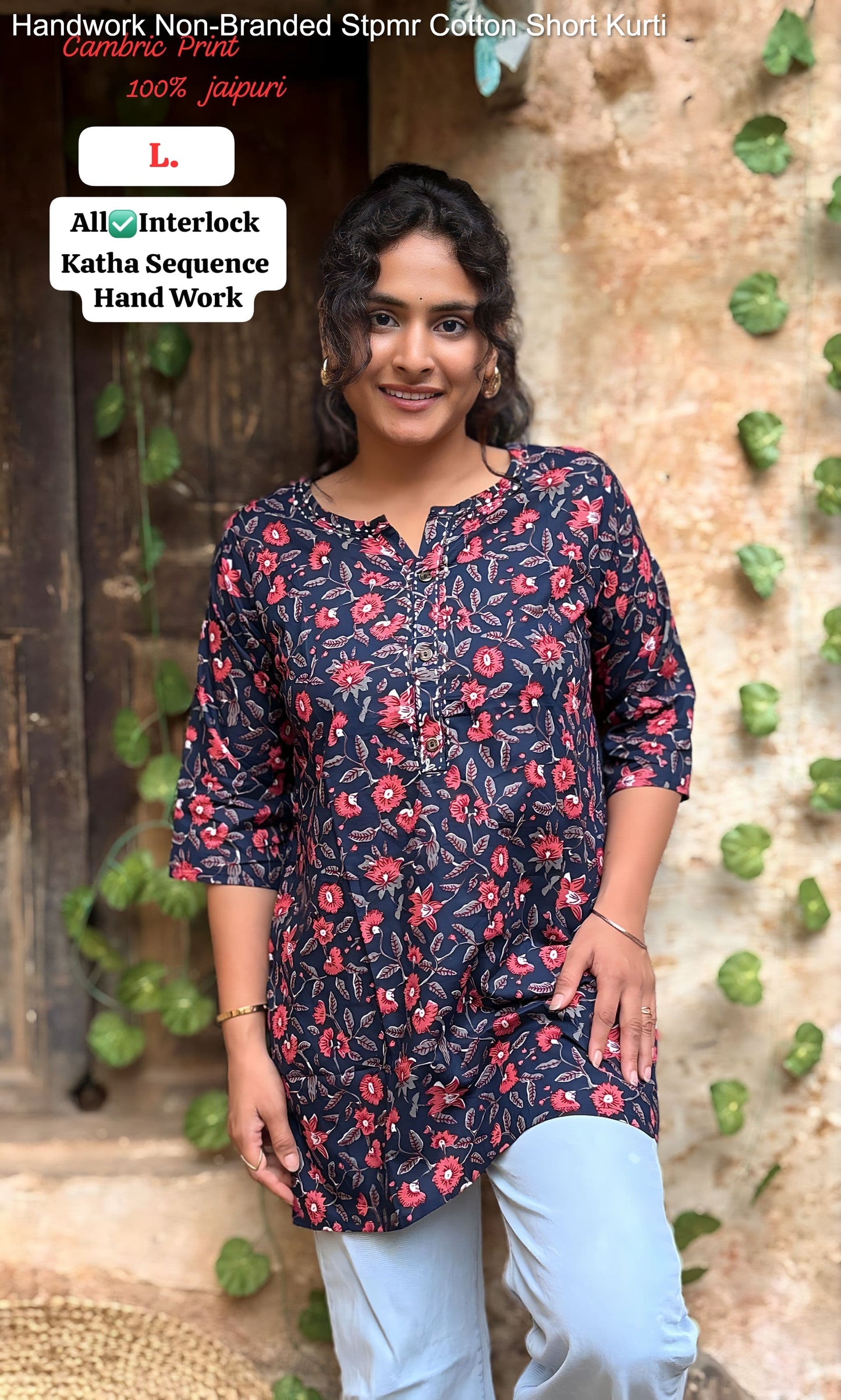 Handwork Non-Branded Stpmr Cotton Short Kurti