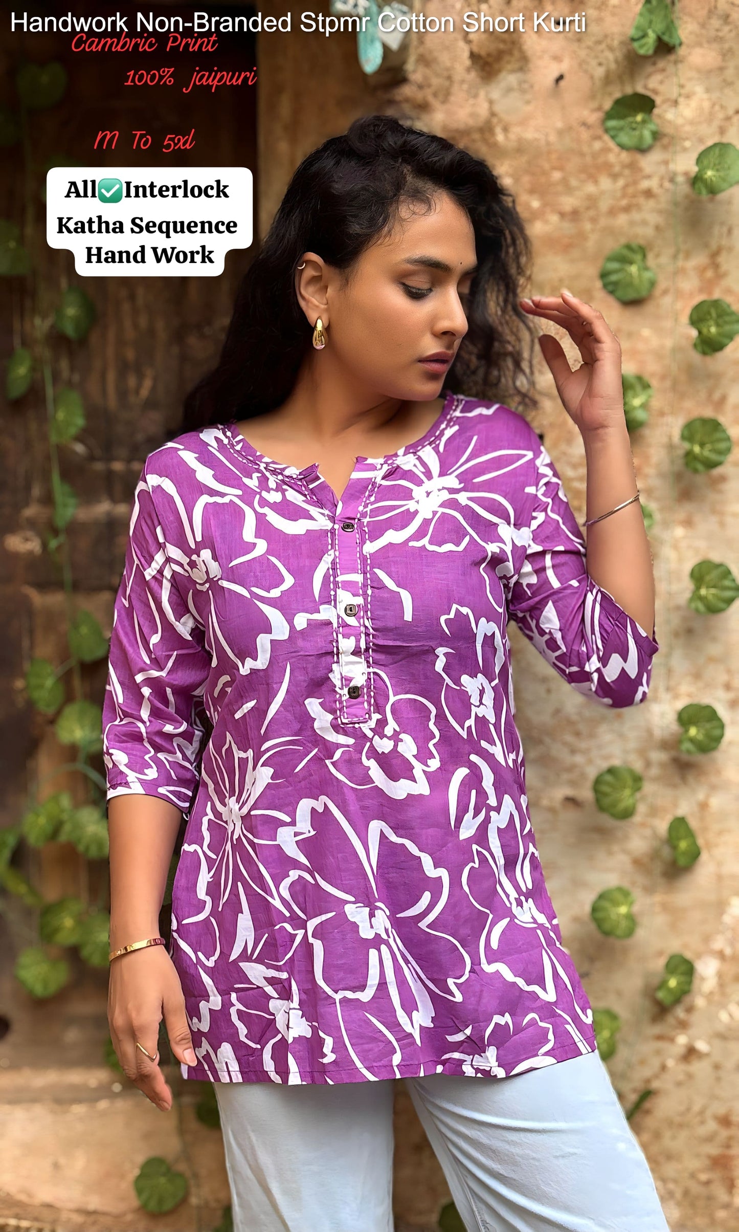 Handwork Non-Branded Stpmr Cotton Short Kurti