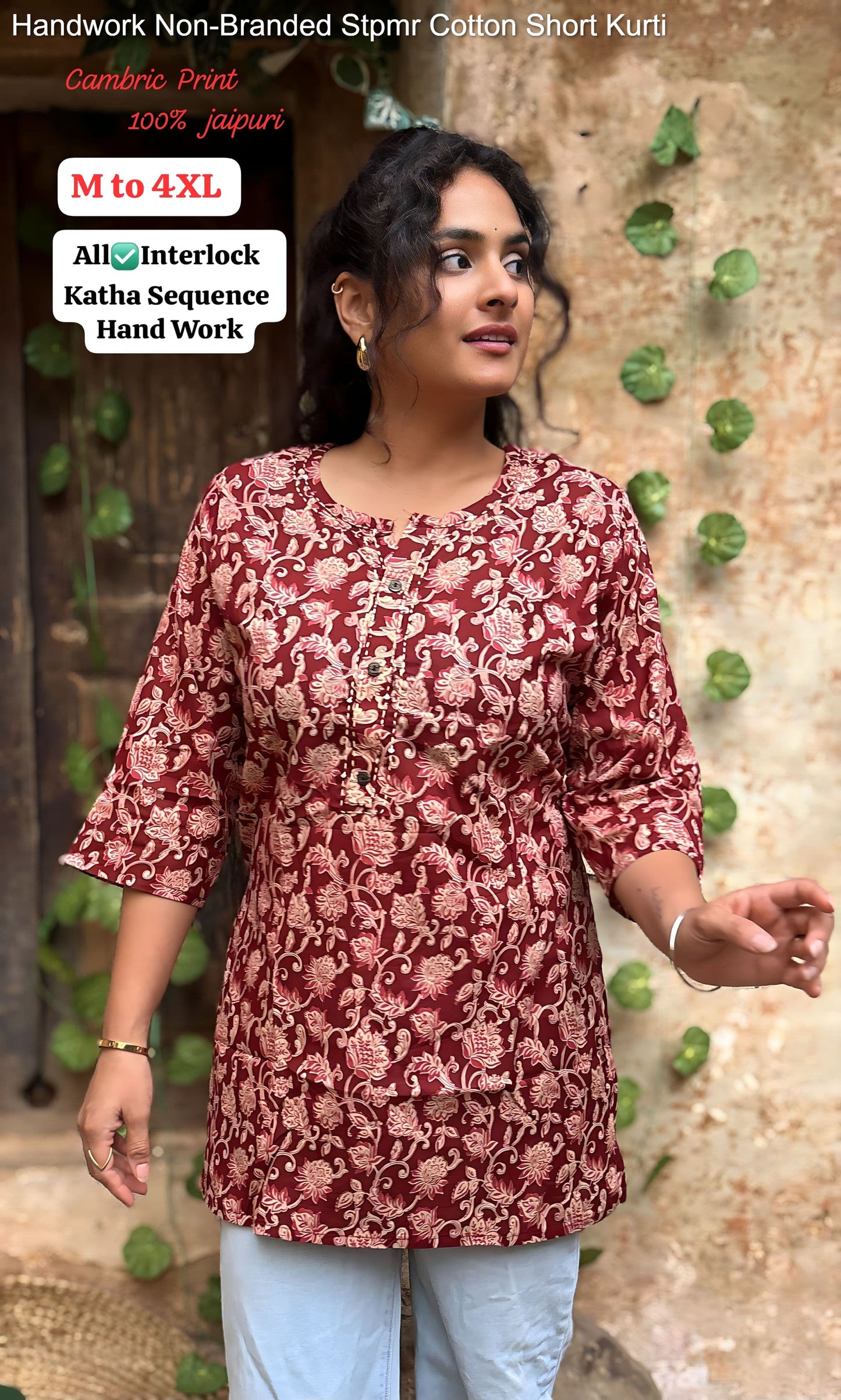 Handwork Non-Branded Stpmr Cotton Short Kurti