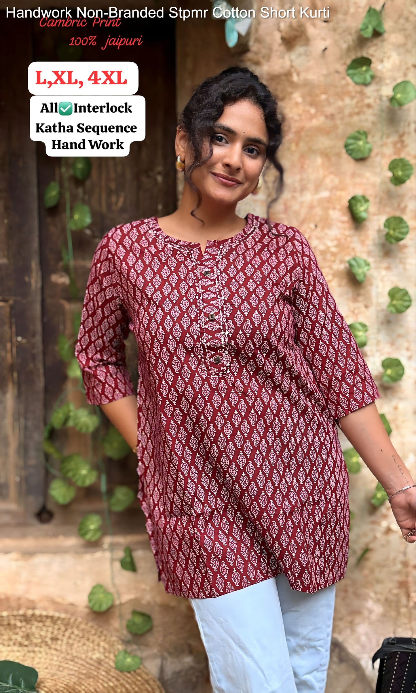 Handwork Non-Branded Stpmr Cotton Short Kurti