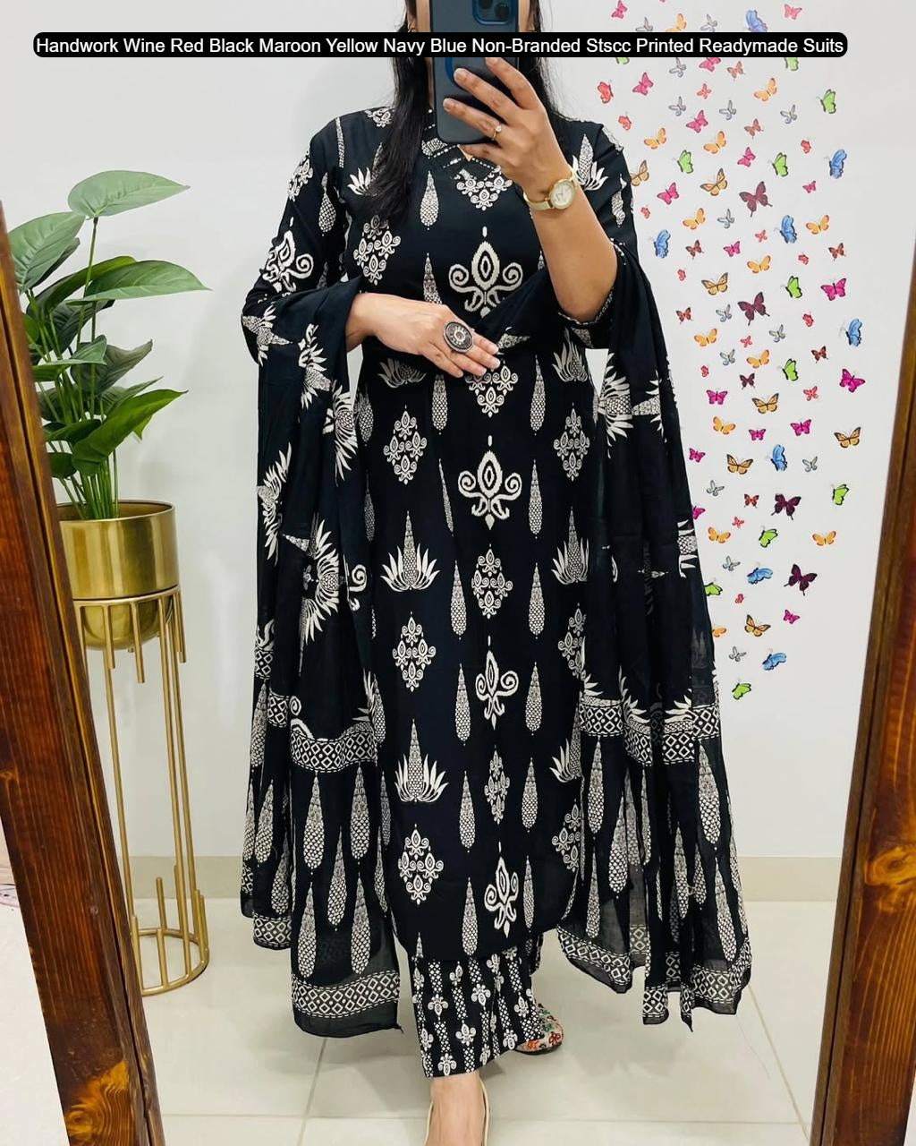 Handwork Wine Red Black Maroon Yellow Navy Blue Non-Branded Stscc Printed Readymade Suits