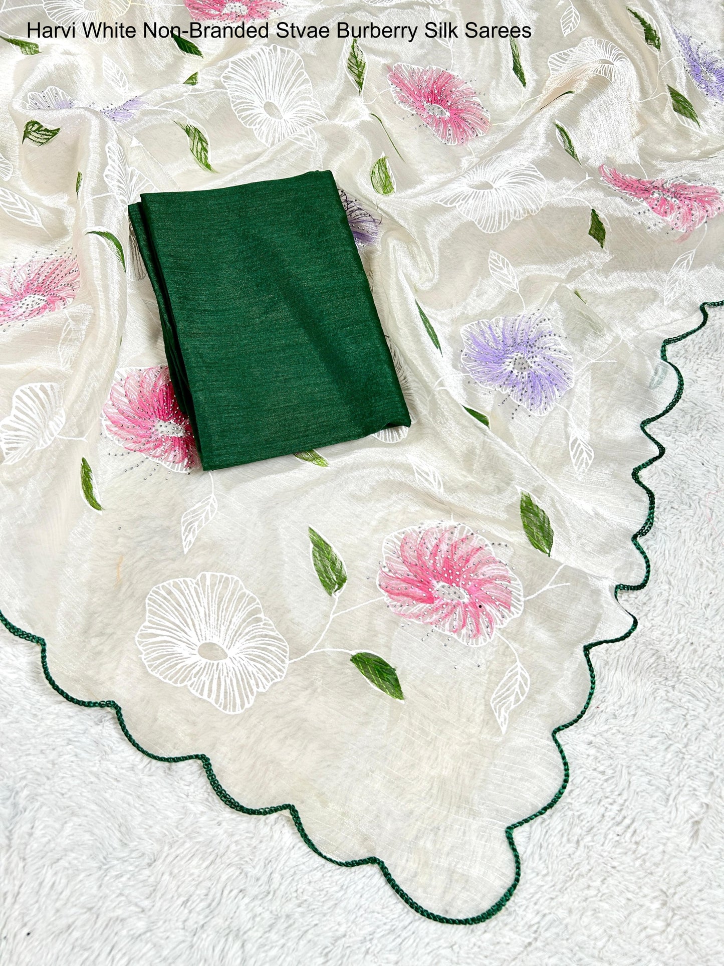 Harvi White Non-Branded Stvae Burberry Silk Sarees