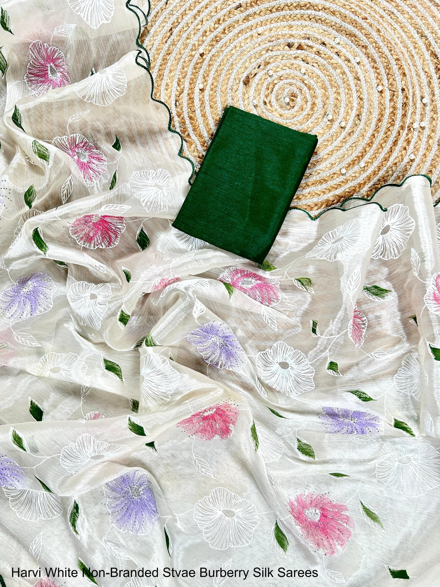 Harvi White Non-Branded Stvae Burberry Silk Sarees