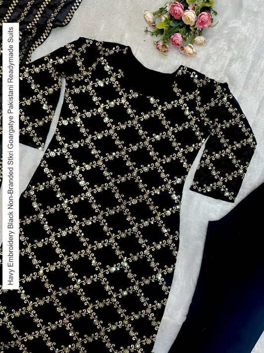 Havy Embroidery Black Non-Branded Stkri Goargatye Pakistani Readymade Suits