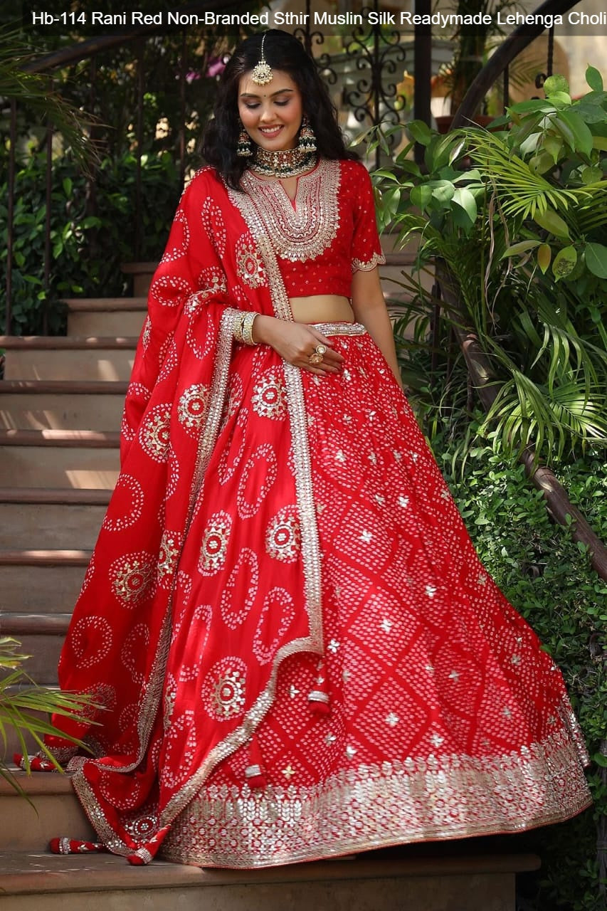 Hb-114 Rani Red Non-Branded Sthir Muslin Silk Readymade Lehenga Choli