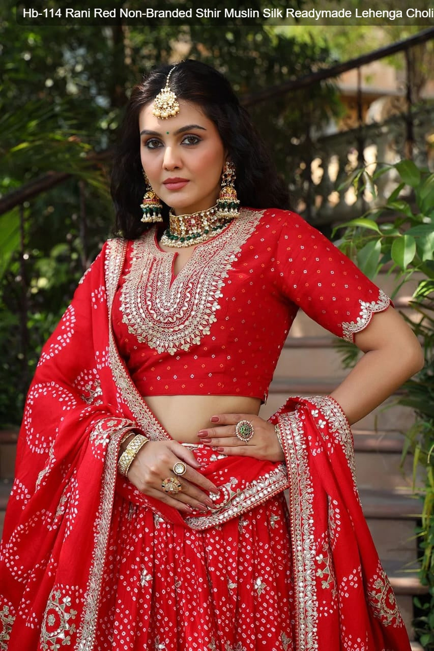 Hb-114 Rani Red Non-Branded Sthir Muslin Silk Readymade Lehenga Choli
